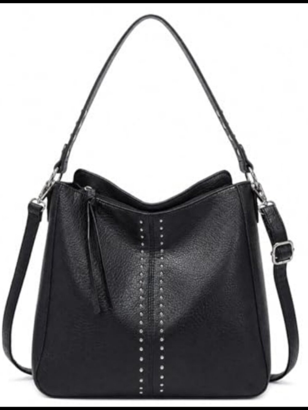 PU Leather Hobo Crossbody Bag Convertible Shoulder Purse with Stud Accents